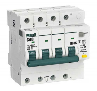 DEKraft ДИФ-103 Дифавтомат 3P+N 40А 100мА AC C 6кА DEKraft ДИФ-103 16414DEK
