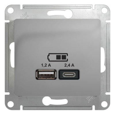 Розетка USB A+С, 5В/2,4А 2х5В/1,2 А механизм Systeme Electric Glossa Алюминий Systeme Electric Glossa GSL000339