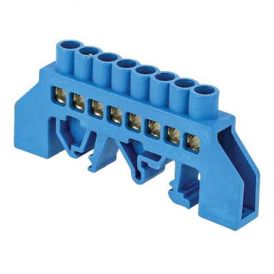 Шина "0" N 8х12мм 14 отверстий латунь синий нейлоновый корпус комбинированный EKF PROxima N EKF PROxima sn0-125-14-dn