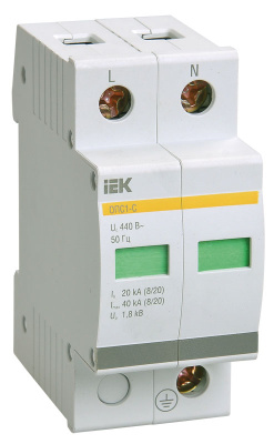 Ограничитель импульсных перенапряжений ОПС1-C 2P In=20kA Un=400B Im=40kA IEK IEK ОПС-1 MOP20-2-C