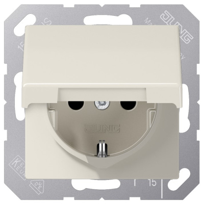 Механизм Розетка штепсельная SCHUKO 16A 250В~ с откидной крышкой со шторками Jung Слоновая кость Jung Jung Механизмы AS1520KIKL