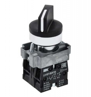 Переключатель LA167-BDF25 2 полож. 1з+1р черный IEK IEK  BSW20-BDF25-3-24-67-2-K02
