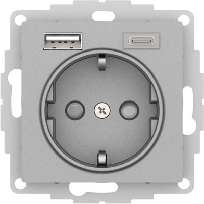 Розетка 16А c 2 USB A+C 5В/2,4А/3,0А 2х5В/1,5А механизм Schneider Electric AtlasDesign Алюминий Systeme Electric AtlasDesign ATN000332