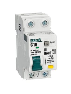 DEKraft ДИФ-103 Дифавтомат 1P+N 16А 30мА A (C) 6кА DEKraft ДИФ-103 16347DEK