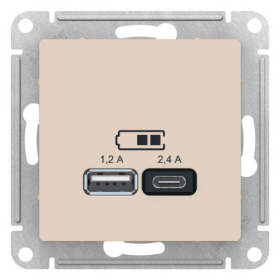 Розетка USB  A+С 5В/2,4А 2х5В/1,2А механизм Schneider Electric AtlasDesign Бежевый Systeme Electric AtlasDesign ATN000239