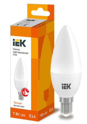 Лампа светодиодная свеча C35 7Вт 230В 3000К E14 IEK IEK  LLE-C35-7-230-30-E14