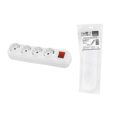 Колодка розеточная с выключателем 4 гнезда с заземлением 16A 250V IP20 белая TDM "Народная" TDM ELECTRIC  SQ1806-0421