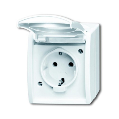 Розетка Schuko 16A 250В накладная с крышкой IP44 ABB Ocean Альпийский белый ABB Ocean 2CKA002083A0846