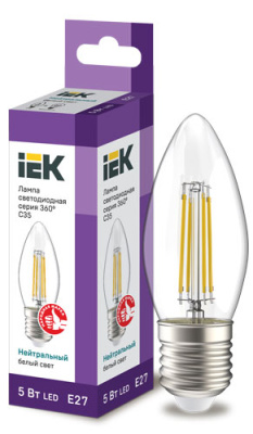 Лампа светодиодная свеча C35 5Вт 230В 4000К E27 серия 360° IEK IEK  LLF-C35-5-230-40-E27-CL