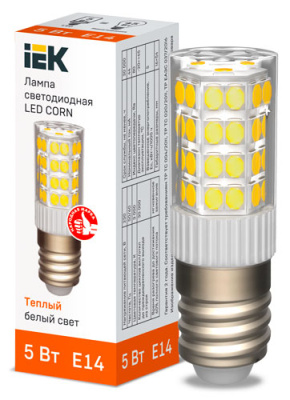 Лампа светодиодная капсульная CORN 5Вт 230В 3000К керамика E14 IEK IEK  LLE-CORN-5-230-30-E14