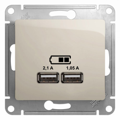 Розетка USB A+A 5В/2,1 А 2х5В/1,05 А механизм Systeme Electric Glossa Молочный Systeme Electric Glossa GSL000933