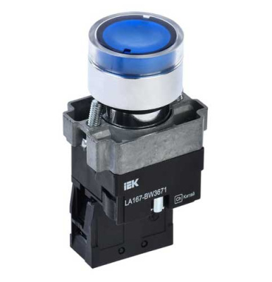 Кнопка LA167-BW3671 d=22мм RC 1з с подсветкой синяя IEK IEK LA167 BBT20-BW3671-1-12-67-K07