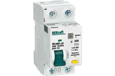 Дифференциальный автомат 1Р+N 16А 30mA тип AC (C) 4.5кА DEKraft ДИФ-103 DEKraft ДИФ-103 16052DEK