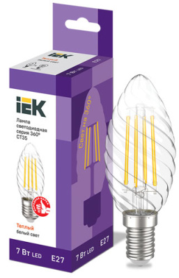 Лампа светодиодная свеча CT35 витая 7Вт 230В 3000К E27 серия 360° IEK IEK  LLF-CT35-7-230-30-E27-CL