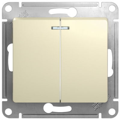 Выключатель 2-клавишный с подсветкой 10A (схема 5A) Systeme Electric Glossa Бежевый Systeme Electric Glossa GSL000253