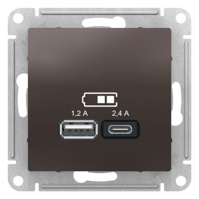 Розетка USB  A+С 5В/2,4А 2х5В/1,2А механизм Schneider Electric AtlasDesign Мокко Systeme Electric AtlasDesign ATN000639