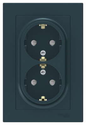 Розетка двойная с заземлением со шторками 16A в сборе Schneider Electric AtlasDesign Изумруд Systeme Electric AtlasDesign ATN000826