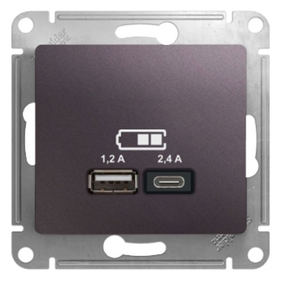 Розетка USB A+С, 5В/2,4А 2х5В/1,2 А механизм Systeme Electric Glossa Сиреневый туман Systeme Electric Glossa GSL001439