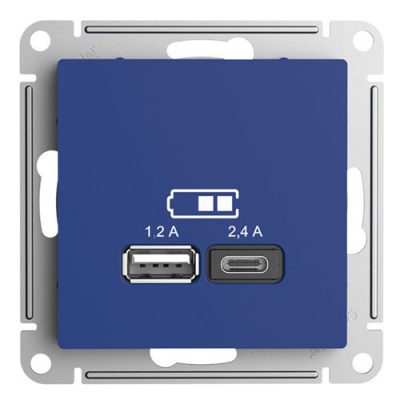 SE AtlasDesign Розетка USB Аквамаринин A+С 5В/24А 2х5В/12А механизм Systeme Electric AtlasDesign ATN001139