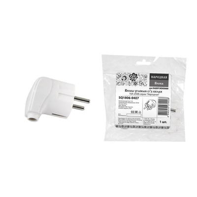 Вилка угловая с заземлением 16A 250V IP20 белая TDM "Народная" TDM ELECTRIC  SQ1806-0407