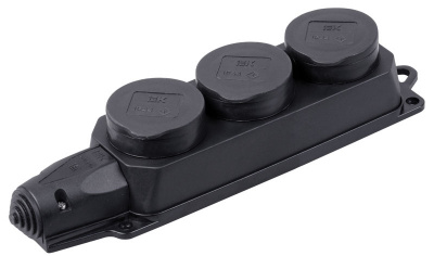 Розетка тройная с защитными крышками 16A IP44 черная IEK Омега РБ33-1-0м IEK Омега PKR61-016-2-K02