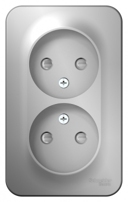 Розетка двойная без заземления со шторками накладного монтажа 16A 250В Schneider Electric Blanca Алюминий Schneider Electric Blanca BLNRA001203