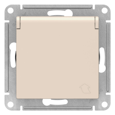 Розетка с заземлением со шторками с крышкой 16A IP20 механизм Schneider Electric AtlasDesign Бежевый Systeme Electric AtlasDesign ATN000246