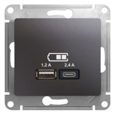 Розетка USB A+С, 5В/2,4А 2х5В/1,2 А механизм Systeme Electric Glossa Графит Systeme Electric Glossa GSL001339