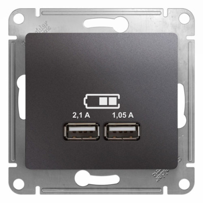 Розетка USB A+A 5В/2,1 А 2х5В/1,05 А механизм Systeme Electric Glossa Графит Systeme Electric Glossa GSL001333