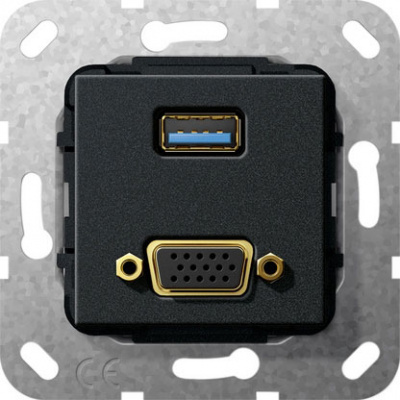 Разъем USB 3.0 тип A + VGA, разветвительный кабель Gira System-55 Черный матовый Gira System 55 568910Gira