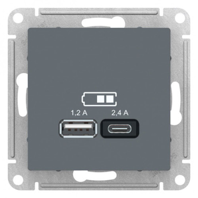 Розетка USB  A+С 5В/2,4А 2х5В/1,2А механизм Schneider Electric AtlasDesign Грифель Systeme Electric AtlasDesign ATN000739