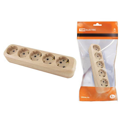 Колодка розеточная 5 гнезд с заземлением 16A 250V IP20 сосна TDM ЭКО TDM ELECTRIC  SQ1806-0054