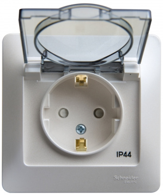 Розетка с заземлением со шторками с крышкой в сборе 16A IP44 Systeme Electric Glossa Перламутр Systeme Electric Glossa GSL000648
