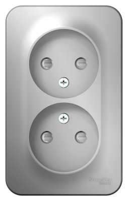 Розетка двойная без заземления со шторками накладного монтажа с изолирующей пластиной 16A 250В Systeme Electric Blanca Алюминий Systeme Electric Blanca BLNRA001213