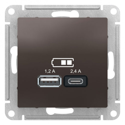 Розетка USB  A+С 5В/2,4А 2х5В/1,2А механизм Schneider Electric AtlasDesign Мокко Systeme Electric AtlasDesign ATN000639