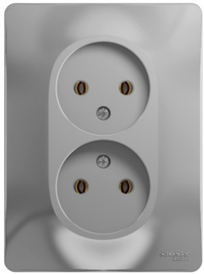 Розетка 2-я без заземления в сборе с рамкой Systeme Electric Glossa Алюминий Systeme Electric Glossa GSL000320