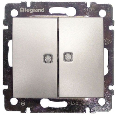 Выключатель 2-клавишный с двумя индикаторами 10A Legrand Valena Алюминий Legrand Valena 770213