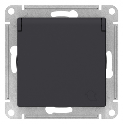 Розетка с заземлением со шторками с крышкой 16A IP20 механизм Schneider Electric AtlasDesign Карбон Systeme Electric AtlasDesign ATN001046