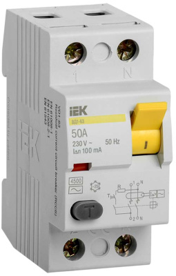 Устройство защитного отключения 2P 50A тип AС 100mA IEK ВД1-63 IEK ВД1-63 MDV10-2-050-100