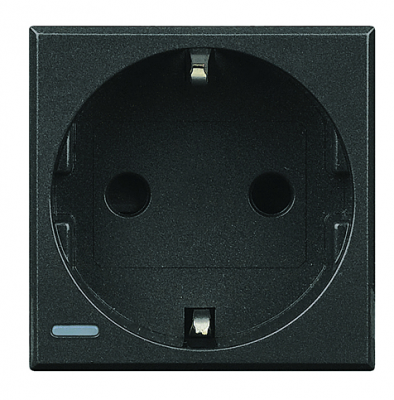 Розетка с заземлением с защитными шторками с крышкой безвинтовой зажим 2 мод Bticino Axolute Антрацит Bticino Axolute HS4141PW