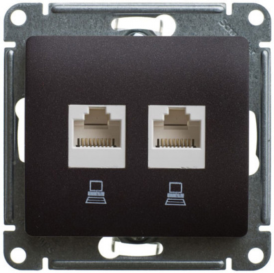 Розетка двойная компьютерная RJ45+RJ45 кат.5E механизм Systeme Electric Glossa Шоколад Systeme Electric Glossa GSL000885KK