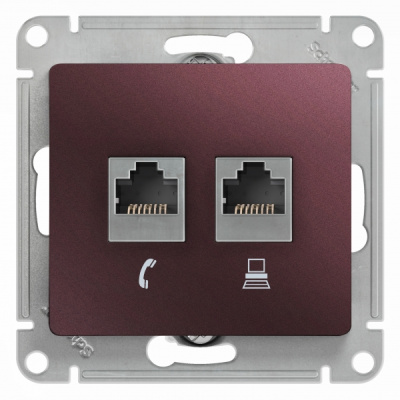 Розетка двойная RJ11+RJ45 кат.5E механизм Systeme Electric Glossa Баклажановый Systeme Electric Glossa GSL001185