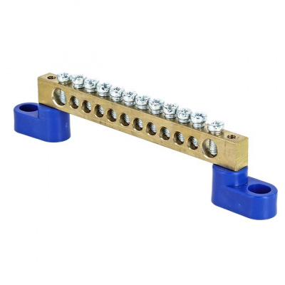 Шина "0" 6х9мм 12 отверстий латунь 2 синих угловых изолятора EKF PROxima N EKF PROxima sn0-63-12-2