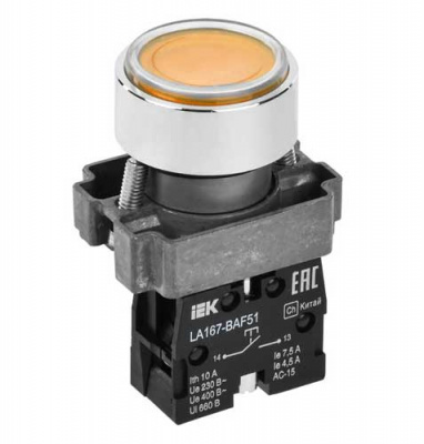 Кнопка LA167-BAF51 d=22мм 1з желтая IEK IEK LA167 BBT20-BAF51-1-22-67-K05