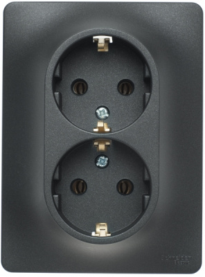 Розетка двойная с заземлением 16A в сборе Systeme Electric Glossa Антрацит Systeme Electric Glossa GSL000724