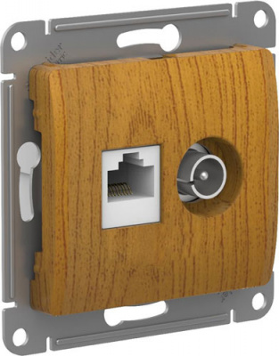 Розетка двойная ТВ + компьютерная RJ45 кат. 5Е механизм Systeme Electric Glossa Дуб Systeme Electric Glossa GSL000589