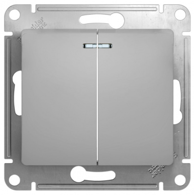 Выключатель 2-клавишный с подсветкой 10A (схема 5A) Systeme Electric Glossa Алюминий Systeme Electric Glossa GSL000353