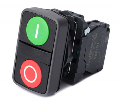 Systeme Electric Кнопка двойн SB5 в сборе модуль 22мм зел "I"+красн "O" пластик 1НО+1НЗ Systeme Electric SB5 SB5AA73415