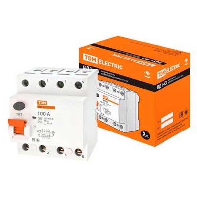 Устройство защитного отключения 4P 100A тип AC 30mA TDM ВД1-63 TDM ELECTRIC  SQ0203-0050