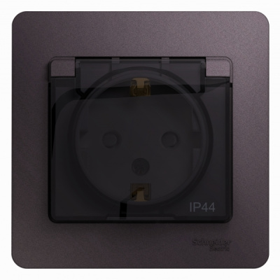 Розетка с заземлением со шторками с крышкой IP44 16A 250В в сборе Systeme Electric Glossa Сиреневый туман Systeme Electric Glossa GSL001448
